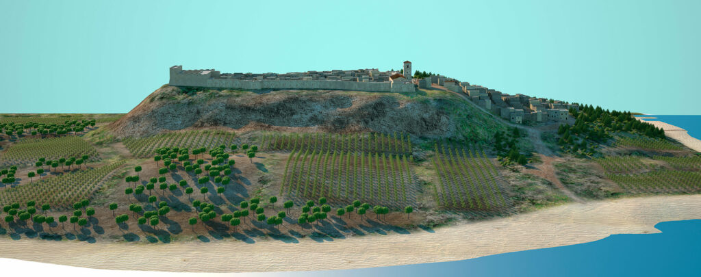 Recreación virtual de la villa vista desde el mar