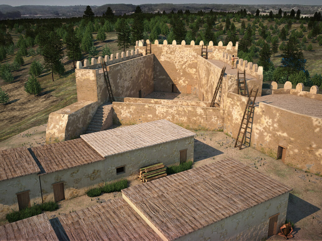 Recreación de la forificación y viviendas del Cabezo Pequeño del Estaño