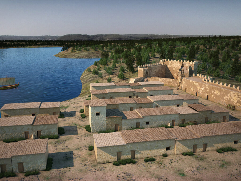 Recreación de la forificación y viviendas del Cabezo Pequeño del Estaño