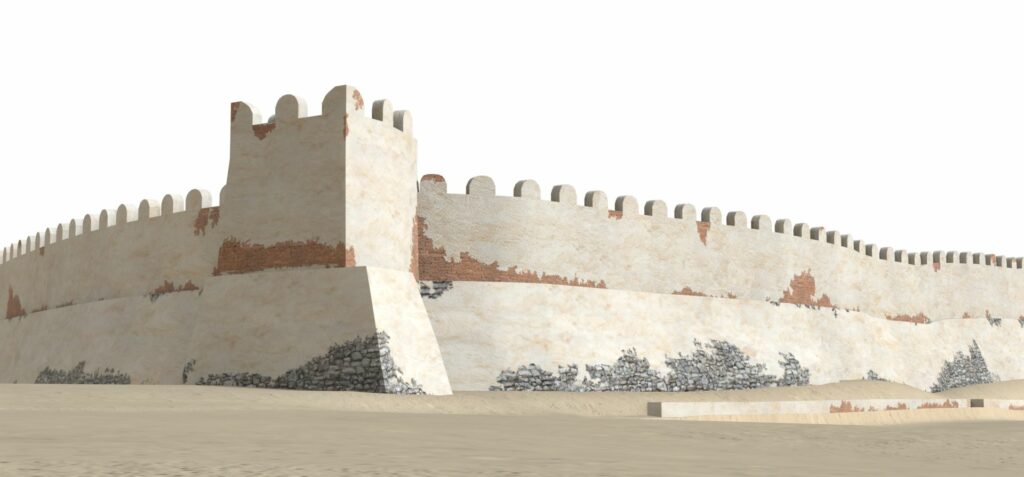 Vista exterior de la muralla, durante la fase de construcción hacia el 600 a.C